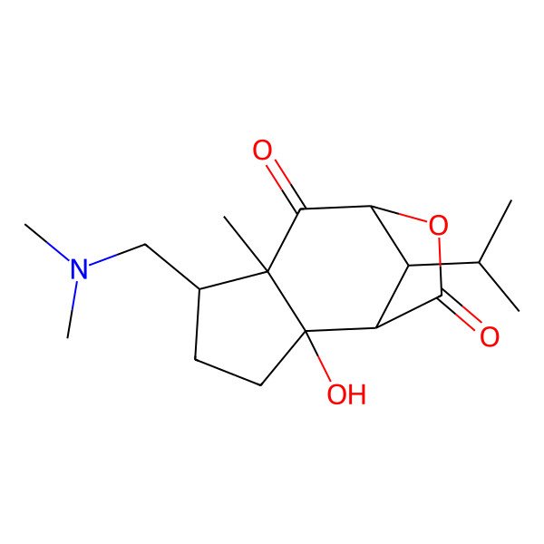 2D Structure of (1S,2R,5S,6S,8R,11S)-5-[(dimethylamino)methyl]-2-hydroxy-6-methyl-11-propan-2-yl-9-oxatricyclo[6.2.1.02,6]undecane-7,10-dione
