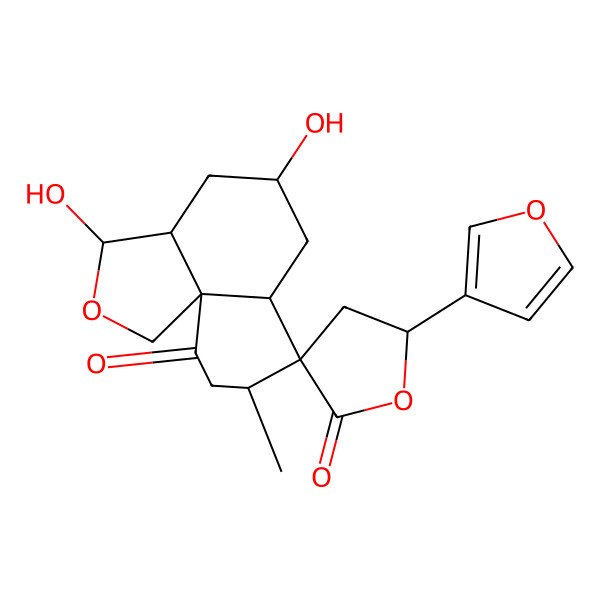 2D Structure of (3R,3aR,5R,5'S,6aS,7R,8R,10aS)-5'-(furan-3-yl)-3,5-dihydroxy-8-methylspiro[3,3a,4,5,6,6a,8,9-octahydro-1H-benzo[d][2]benzofuran-7,3'-oxolane]-2',10-dione