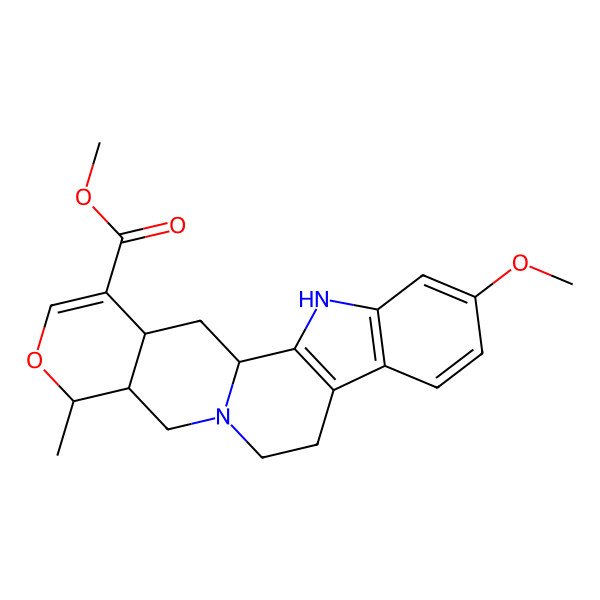 2D Structure of methyl (15R)-6-methoxy-16-methyl-17-oxa-3,13-diazapentacyclo[11.8.0.02,10.04,9.015,20]henicosa-2(10),4(9),5,7,18-pentaene-19-carboxylate