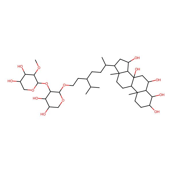 2D Structure of (3S,4R,5S,6S,8S,9R,10S,13R,14S,15R,17R)-17-[(2R,5R)-5-[2-[(2R,3R,4S,5R)-3-[(2S,3R,4S,5R)-4,5-dihydroxy-3-methoxyoxan-2-yl]oxy-4,5-dihydroxyoxan-2-yl]oxyethyl]-6-methylheptan-2-yl]-10,13-dimethyl-1,2,3,4,5,6,7,9,11,12,14,15,16,17-tetradecahydrocyclopenta[a]phenanthrene-3,4,6,8,15-pentol