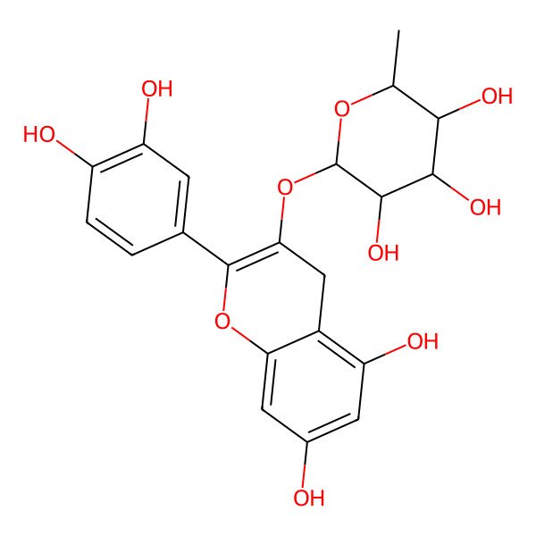 2D Structure of (2S,3R,4R,5R,6S)-2-[[2-(3,4-dihydroxyphenyl)-5,7-dihydroxy-4H-chromen-3-yl]oxy]-6-methyl-tetrahydropyran-3,4,5-triol