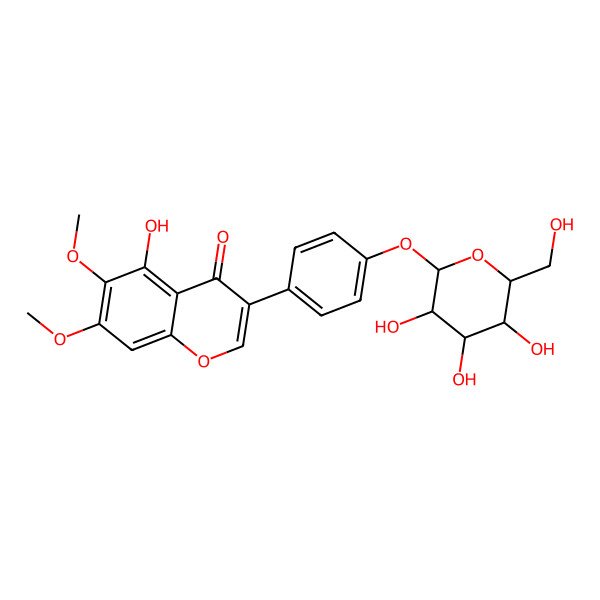 2D Structure of 5-hydroxy-6,7-dimethoxy-3-[4-[(2S,3R,4S,5R,6R)-3,4,5-trihydroxy-6-(hydroxymethyl)oxan-2-yl]oxyphenyl]chromen-4-one