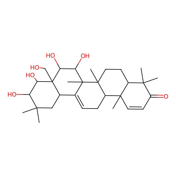 2D Structure of (4aR,6aR,6bS,7R,8S,8aS,9R,10R,12aS,14aR,14bR)-7,8,9,10-tetrahydroxy-8a-(hydroxymethyl)-4,4,6a,6b,11,11,14b-heptamethyl-5,6,7,8,9,10,12,12a,14,14a-decahydro-4aH-picen-3-one