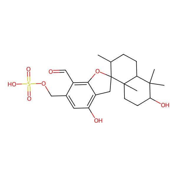 2D Structure of (7'-formyl-3,4'-dihydroxy-4,4,7,8a-tetramethylspiro[2,3,4a,5,6,7-hexahydro-1H-naphthalene-8,2'-3H-1-benzofuran]-6'-yl)methyl hydrogen sulfate