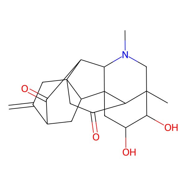 2D Structure of (1R,3R,4S,5R,8R,9S,11S,14R,17S,18R)-3,4-dihydroxy-5,7-dimethyl-12-methylidene-7-azahexacyclo[9.6.2.01,8.05,17.09,14.014,18]nonadecane-10,16-dione