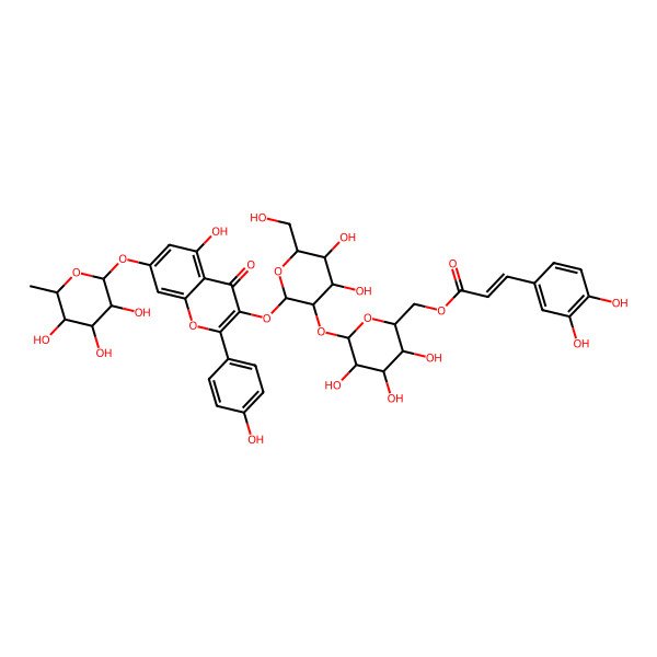 2D Structure of [(2R,3S,4S,5R,6S)-6-[(2S,3R,4S,5S,6R)-4,5-dihydroxy-2-[5-hydroxy-2-(4-hydroxyphenyl)-4-oxo-7-[(2S,3R,4R,5R,6S)-3,4,5-trihydroxy-6-methyloxan-2-yl]oxychromen-3-yl]oxy-6-(hydroxymethyl)oxan-3-yl]oxy-3,4,5-trihydroxyoxan-2-yl]methyl (E)-3-(3,4-dihydroxyphenyl)prop-2-enoate