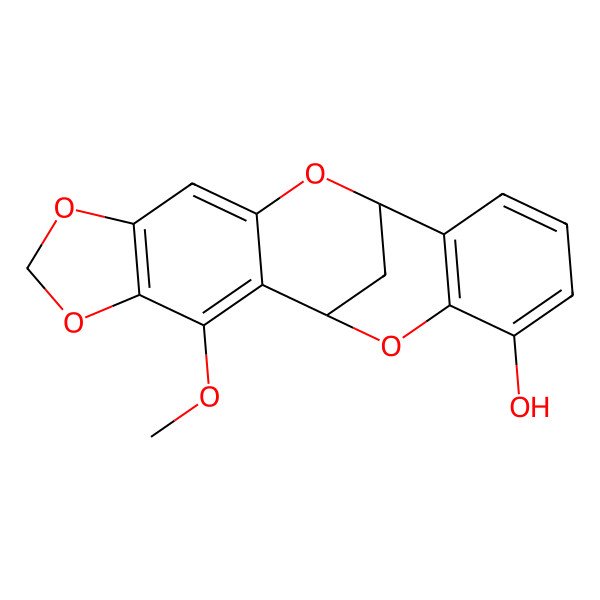 2D Structure of (1S,12S)-3-methoxy-5,7,11,19-tetraoxapentacyclo[10.7.1.02,10.04,8.013,18]icosa-2,4(8),9,13(18),14,16-hexaen-17-ol