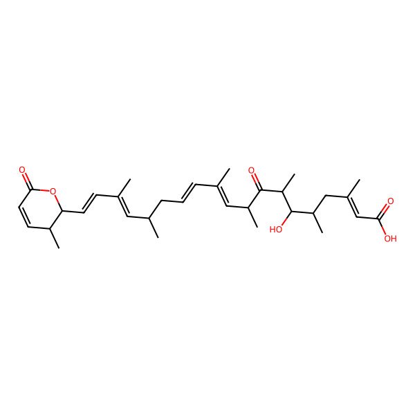 2D Structure of (2E,5R,6S,7R,9S,10E,12E,15S,16Z,18E)-6-hydroxy-3,5,7,9,11,15,17-heptamethyl-19-[(2R,3R)-3-methyl-6-oxo-2,3-dihydropyran-2-yl]-8-oxononadeca-2,10,12,16,18-pentaenoic acid