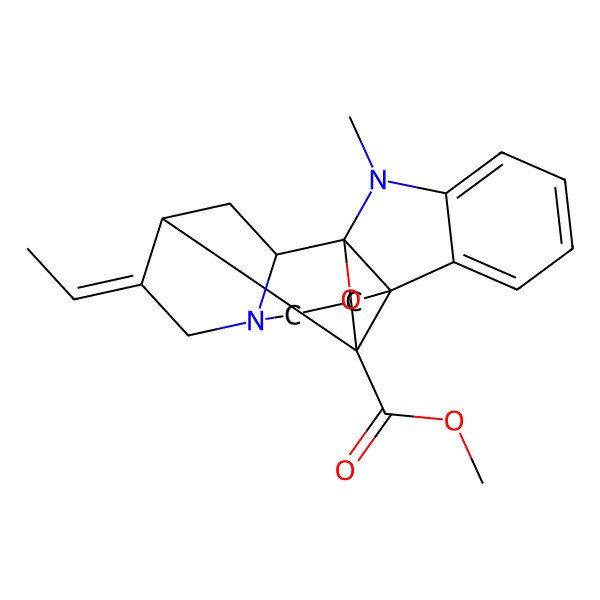 2D Structure of methyl (1S,9S,14E,16R)-14-ethylidene-2-methyl-18-oxa-2,12-diazahexacyclo[13.3.2.01,9.03,8.09,16.012,19]icosa-3,5,7-triene-16-carboxylate