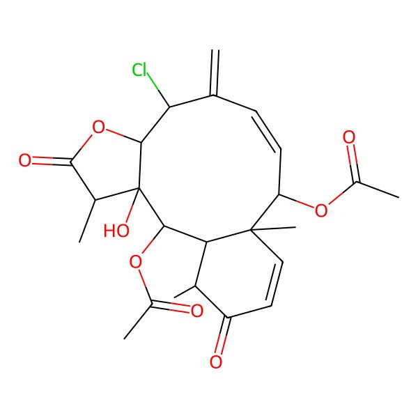 2D Structure of [(1S,2S,3S,4R,7R,8S,10E,12R,13R,17R)-2-acetyloxy-8-chloro-3-hydroxy-4,13,17-trimethyl-9-methylidene-5,16-dioxo-6-oxatricyclo[11.4.0.03,7]heptadeca-10,14-dien-12-yl] acetate
