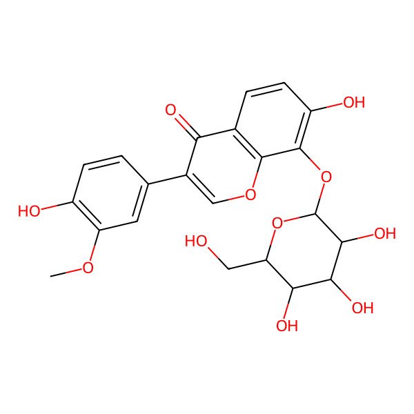 2D Structure of 7-Hydroxy-3-(4-hydroxy-3-methoxyphenyl)-8-[3,4,5-trihydroxy-6-(hydroxymethyl)oxan-2-yl]oxychromen-4-one