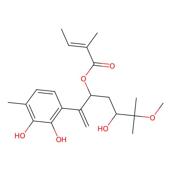 2D Structure of [(3R,5R)-2-(2,3-dihydroxy-4-methylphenyl)-5-hydroxy-6-methoxy-6-methylhept-1-en-3-yl] (Z)-2-methylbut-2-enoate