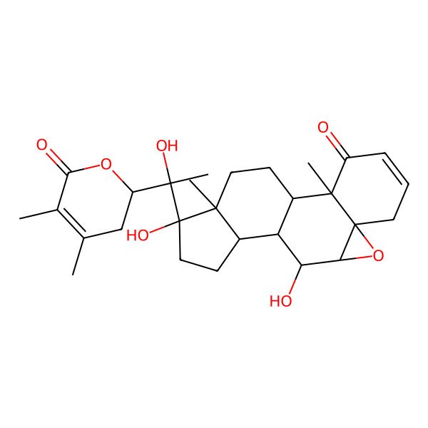 2D Structure of (1S,2R,7R,9S,10S,11S,12S,15R,16S)-15-[(1S)-1-[(2R)-4,5-dimethyl-6-oxo-2,3-dihydropyran-2-yl]-1-hydroxyethyl]-10,15-dihydroxy-2,16-dimethyl-8-oxapentacyclo[9.7.0.02,7.07,9.012,16]octadec-4-en-3-one