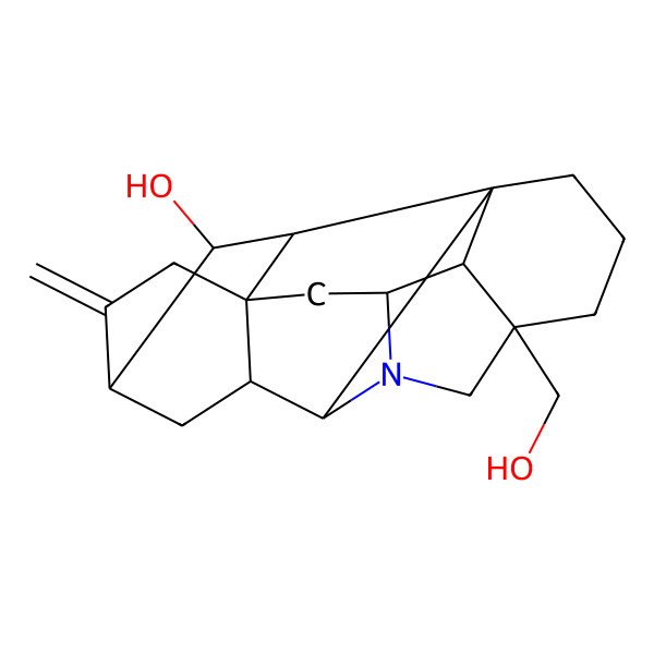 2D Structure of (1S,5R,8R,9S,11R,14S,16S,17S,18R,19S)-5-(hydroxymethyl)-12-methylidene-7-azaheptacyclo[9.6.2.01,8.05,17.07,16.09,14.014,18]nonadecan-19-ol
