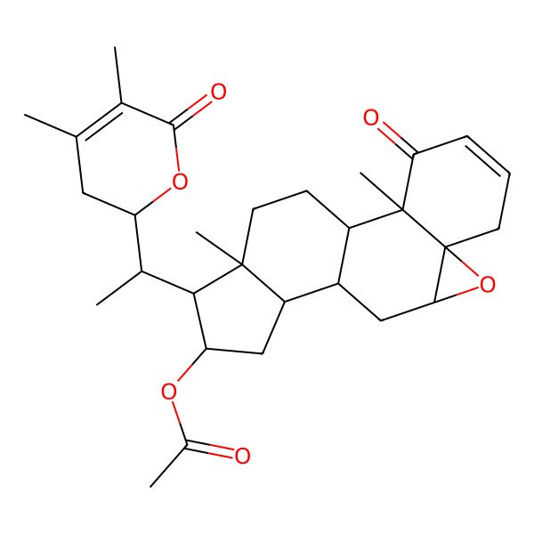 2D Structure of [15-[1-(4,5-Dimethyl-6-oxo-2,3-dihydropyran-2-yl)ethyl]-2,16-dimethyl-3-oxo-8-oxapentacyclo[9.7.0.02,7.07,9.012,16]octadec-4-en-14-yl] acetate