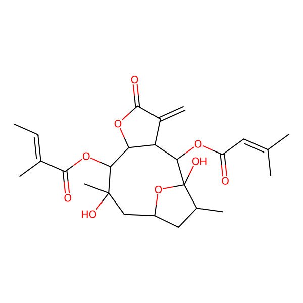 2D Structure of [(1S,2S,3R,7R,8S,9R,11R,13S)-1,9-dihydroxy-9,13-dimethyl-2-(3-methylbut-2-enoyloxy)-4-methylidene-5-oxo-6,14-dioxatricyclo[9.2.1.03,7]tetradecan-8-yl] (E)-2-methylbut-2-enoate
