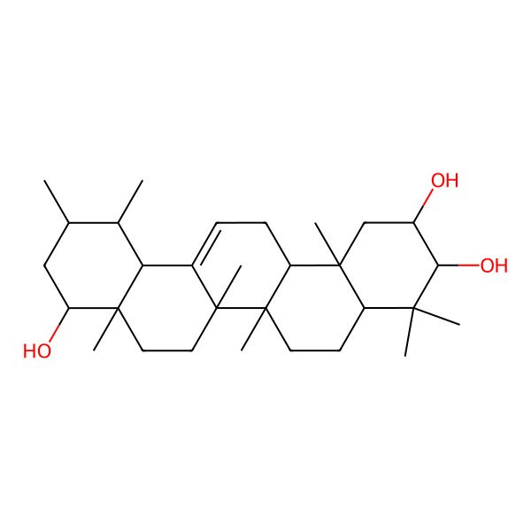 2D Structure of 4,4,6a,6b,8a,11,12,14b-octamethyl-2,3,4a,5,6,7,8,9,10,11,12,12a,14,14a-tetradecahydro-1H-picene-2,3,9-triol