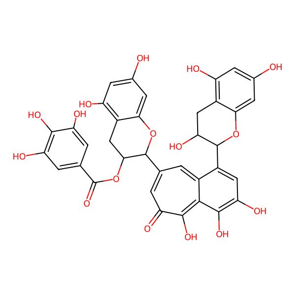 2D Structure of [5,7-dihydroxy-2-[3,4,5-trihydroxy-6-oxo-1-(3,5,7-trihydroxy-3,4-dihydro-2H-chromen-2-yl)benzo[7]annulen-8-yl]-3,4-dihydro-2H-chromen-3-yl] 3,4,5-trihydroxybenzoate