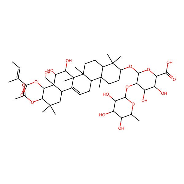 2D Structure of 6-[[10-Acetyloxy-7,8-dihydroxy-8a-(hydroxymethyl)-4,4,6a,6b,11,11,14b-heptamethyl-9-(2-methylbut-2-enoyloxy)-1,2,3,4a,5,6,7,8,9,10,12,12a,14,14a-tetradecahydropicen-3-yl]oxy]-3,4-dihydroxy-5-(3,4,5-trihydroxy-6-methyloxan-2-yl)oxyoxane-2-carboxylic acid