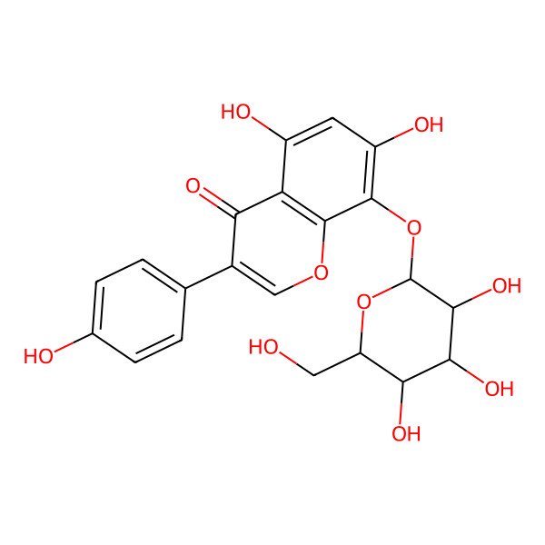 2D Structure of 5,7-dihydroxy-3-(4-hydroxyphenyl)-8-[(2S,3R,4S,5S,6R)-3,4,5-trihydroxy-6-(hydroxymethyl)oxan-2-yl]oxychromen-4-one