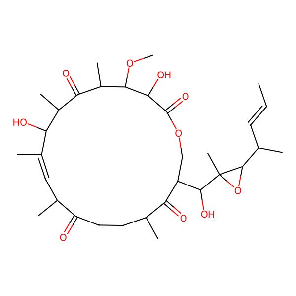 2D Structure of 3,8-Dihydroxy-17-[hydroxy-(2-methyl-3-pent-3-en-2-yloxiran-2-yl)methyl]-4-methoxy-5,7,9,11,15-pentamethyl-1-oxacyclooctadec-9-ene-2,6,12,16-tetrone