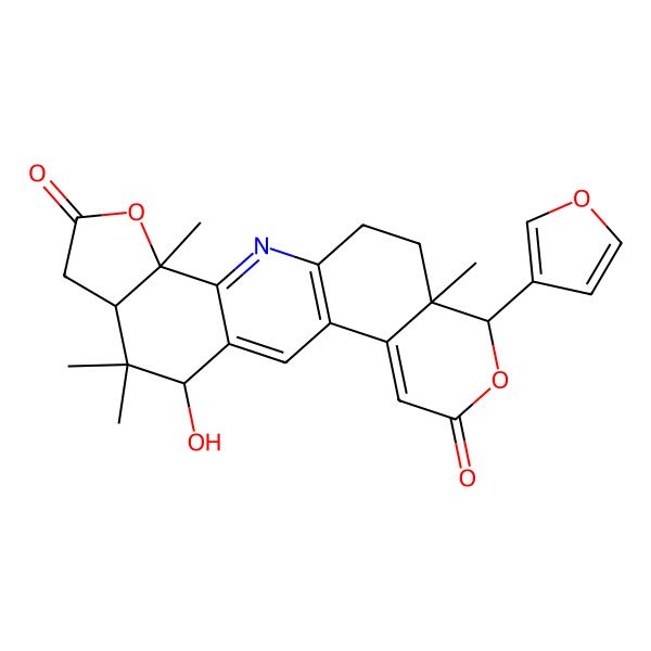 2D Structure of (4S,8S,10R,18R,19R)-18-(furan-3-yl)-10-hydroxy-4,9,9,19-tetramethyl-5,17-dioxa-2-azapentacyclo[11.8.0.03,11.04,8.014,19]henicosa-1(13),2,11,14-tetraene-6,16-dione