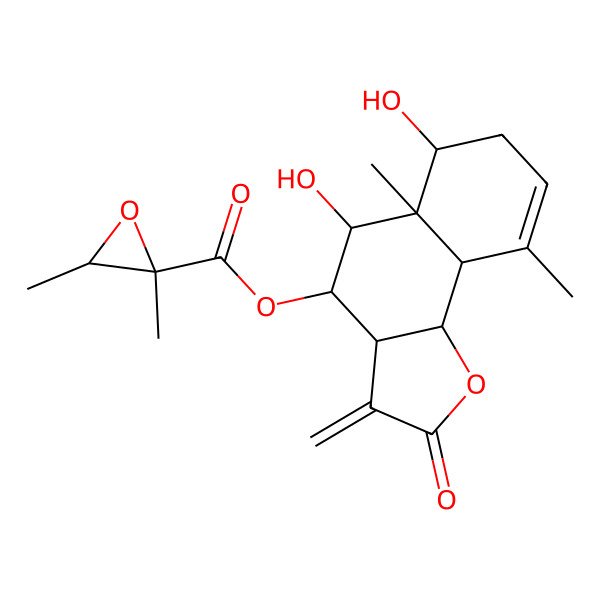 2D Structure of [(3aS,4S,5S,5aR,6R,9aS,9bS)-5,6-dihydroxy-5a,9-dimethyl-3-methylidene-2-oxo-4,5,6,7,9a,9b-hexahydro-3aH-benzo[g][1]benzofuran-4-yl] (2S,3S)-2,3-dimethyloxirane-2-carboxylate