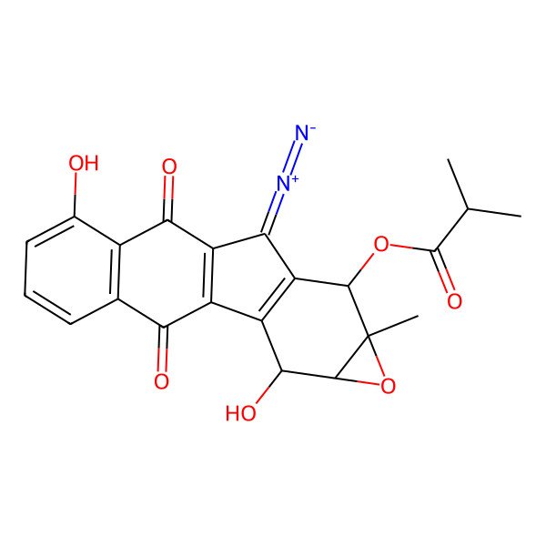 2D Structure of (9-Diazo-3,13-dihydroxy-6-methyl-11,18-dioxo-5-oxapentacyclo[8.8.0.02,8.04,6.012,17]octadeca-1(10),2(8),12(17),13,15-pentaen-7-yl) 2-methylpropanoate