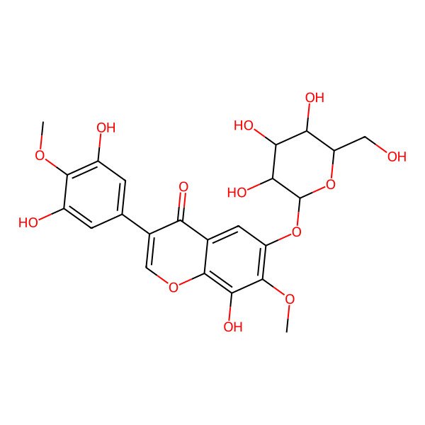 2D Structure of 3-(3,5-dihydroxy-4-methoxyphenyl)-8-hydroxy-7-methoxy-6-[(2S,3R,4S,5S,6R)-3,4,5-trihydroxy-6-(hydroxymethyl)oxan-2-yl]oxychromen-4-one