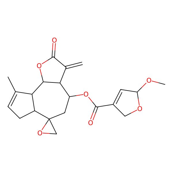 2D Structure of [(3aR,4R,6S,6aR,9aR,9bR)-9-methyl-3-methylidene-2-oxospiro[4,5,6a,7,9a,9b-hexahydro-3aH-azuleno[4,5-b]furan-6,2'-oxirane]-4-yl] (5R)-5-methoxy-2,5-dihydrofuran-3-carboxylate