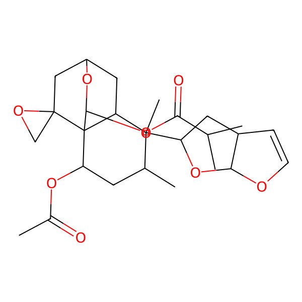 2D Structure of [5-(3a,4,5,6a-Tetrahydrofuro[2,3-b]furan-5-yl)-2-acetyloxy-4,5-dimethylspiro[9-oxatricyclo[6.2.2.01,6]dodecane-11,2'-oxirane]-10-yl] 2-methylpropanoate