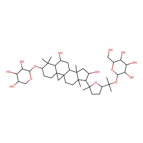 2D Structure of (2S,3R,4S,5S,6R)-2-[2-[(2R,5S)-5-[(1S,3R,6S,8R,9S,11S,12S,14S,15R,16R)-9,14-dihydroxy-7,7,12,16-tetramethyl-6-[(2S,3R,4S,5R)-3,4,5-trihydroxyoxan-2-yl]oxy-15-pentacyclo[9.7.0.01,3.03,8.012,16]octadecanyl]-5-methyloxolan-2-yl]propan-2-yloxy]-6-(hydroxymethyl)oxane-3,4,5-triol