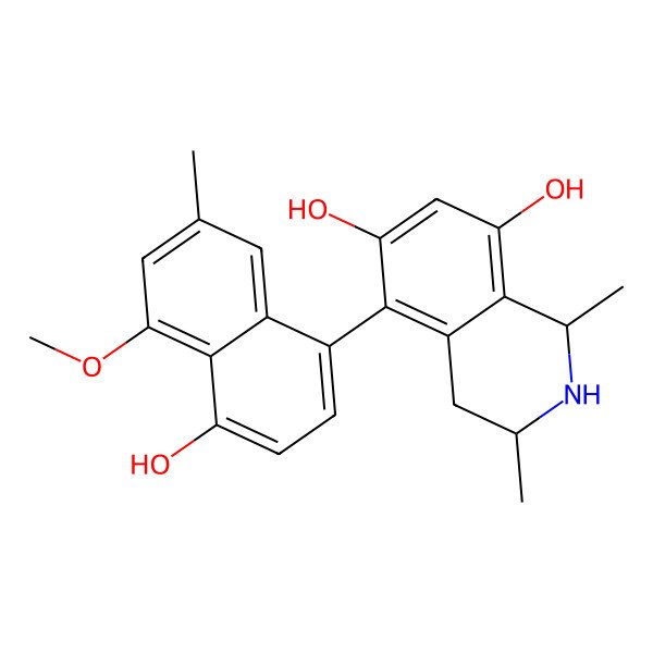 2D Structure of (1R)-5-(4-hydroxy-5-methoxy-7-methylnaphthalen-1-yl)-1,3-dimethyl-1,2,3,4-tetrahydroisoquinoline-6,8-diol