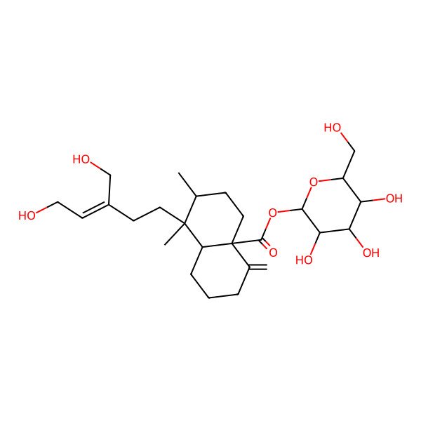 2D Structure of [3,4,5-trihydroxy-6-(hydroxymethyl)oxan-2-yl] 8-[5-hydroxy-3-(hydroxymethyl)pent-3-enyl]-7,8-dimethyl-4-methylidene-2,3,5,6,7,8a-hexahydro-1H-naphthalene-4a-carboxylate
