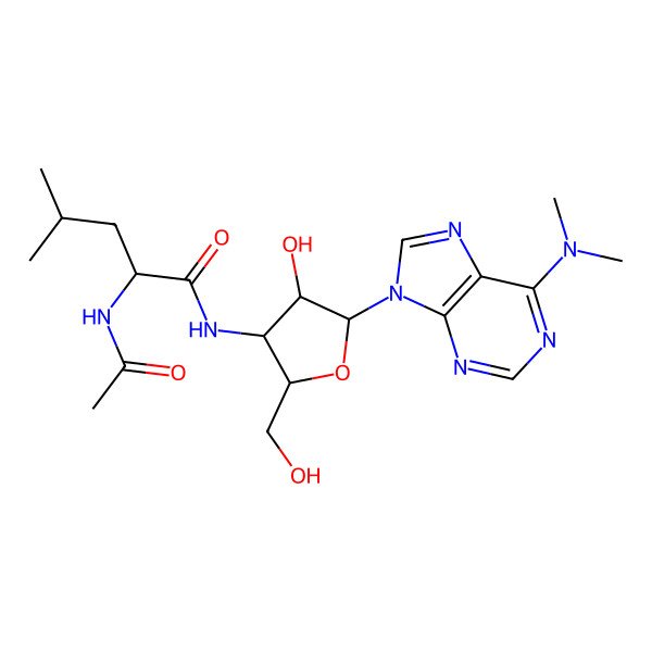 2D Structure of 2-acetamido-N-[5-[6-(dimethylamino)purin-9-yl]-4-hydroxy-2-(hydroxymethyl)oxolan-3-yl]-4-methylpentanamide