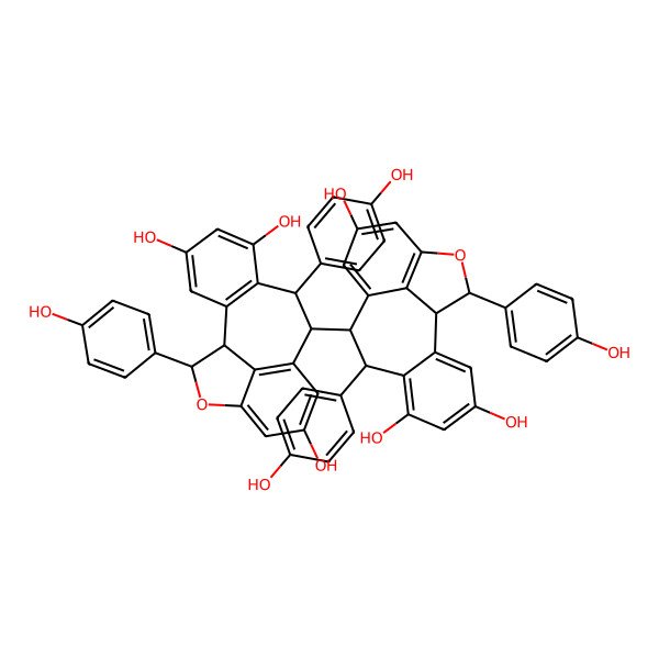 2D Structure of (1R,8R,9R,16R)-8,16-bis(4-hydroxyphenyl)-9-[(1R,8R,9R,16R)-4,6,12-trihydroxy-8,16-bis(4-hydroxyphenyl)-15-oxatetracyclo[8.6.1.02,7.014,17]heptadeca-2(7),3,5,10(17),11,13-hexaen-9-yl]-15-oxatetracyclo[8.6.1.02,7.014,17]heptadeca-2(7),3,5,10(17),11,13-hexaene-4,6,12-triol