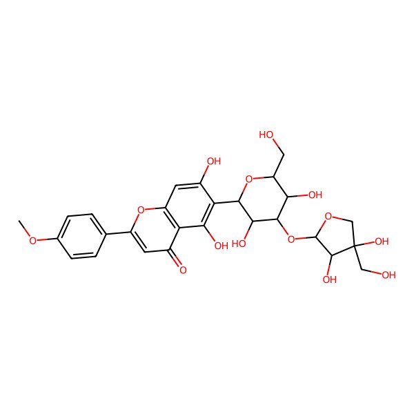 2D Structure of 6-[(2S,3S,4R,5R,6R)-4-[(2S,3S,4S)-3,4-dihydroxy-4-(hydroxymethyl)oxolan-2-yl]oxy-3,5-dihydroxy-6-(hydroxymethyl)oxan-2-yl]-5,7-dihydroxy-2-(4-methoxyphenyl)chromen-4-one