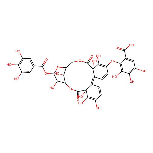 2D Structure of 2-[[(1S,9Z,19R,21S,22R,23R)-4,5,6,14,15,22,23-heptahydroxy-3,16-dioxo-21-(3,4,5-trihydroxybenzoyl)oxy-2,17,20-trioxatetracyclo[17.3.1.04,9.010,15]tricosa-5,7,9,11,13-pentaen-13-yl]oxy]-3,4,5-trihydroxybenzoic acid