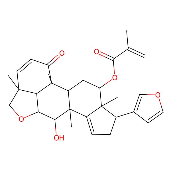 2D Structure of [6-(Furan-3-yl)-11-hydroxy-1,5,10,15-tetramethyl-18-oxo-13-oxapentacyclo[10.6.1.02,10.05,9.015,19]nonadeca-8,16-dien-4-yl] 2-methylprop-2-enoate