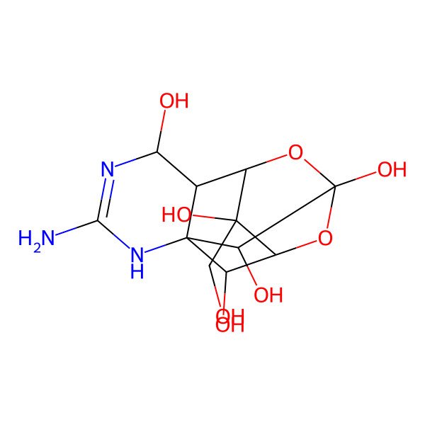 2D Structure of (1R,5R,6S,7S,9S,11S,12S,13S,14S)-3-amino-14-(hydroxymethyl)-8,10-dioxa-2,4-diazatetracyclo[7.3.1.17,11.01,6]tetradec-3-ene-5,9,12,13,14-pentol
