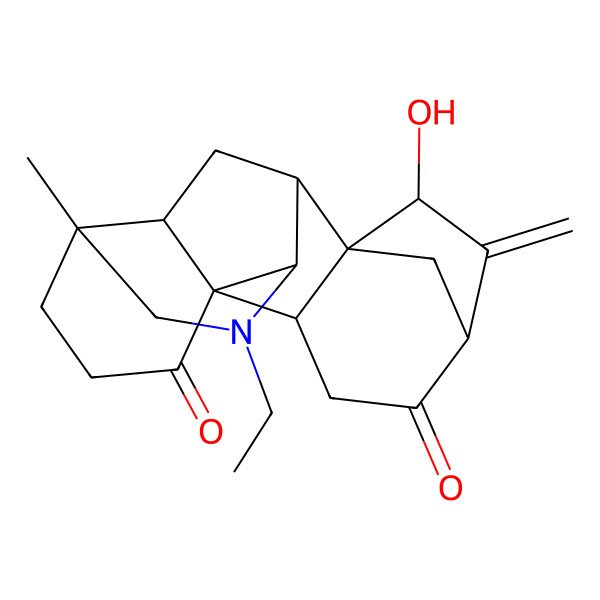 2D Structure of (1R,2R,5R,7S,8R,9R,10R,13R,17R)-11-ethyl-7-hydroxy-13-methyl-6-methylidene-11-azahexacyclo[7.7.2.15,8.01,10.02,8.013,17]nonadecane-4,16-dione