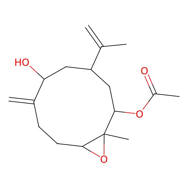 2D Structure of [(1S,2R,4R,6S,10S)-6-hydroxy-1-methyl-7-methylidene-4-prop-1-en-2-yl-11-oxabicyclo[8.1.0]undecan-2-yl] acetate