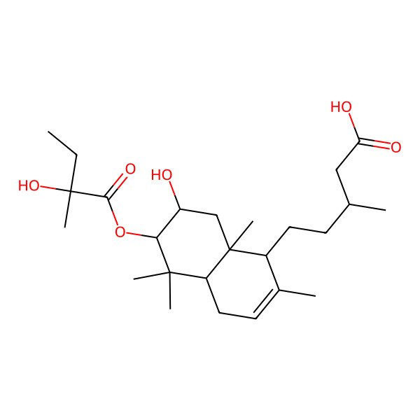 2D Structure of (3S)-5-[(1S,4aS,6S,7R,8aR)-7-hydroxy-6-[(2S)-2-hydroxy-2-methylbutanoyl]oxy-2,5,5,8a-tetramethyl-1,4,4a,6,7,8-hexahydronaphthalen-1-yl]-3-methylpentanoic acid