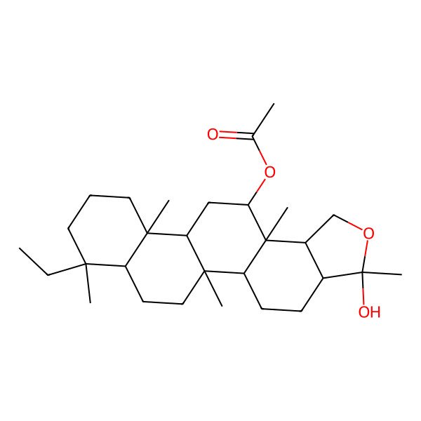 2D Structure of [(3S,3aR,5aS,5bR,7aS,8S,11aS,11bR,13S,13aS,13bS)-8-ethyl-3-hydroxy-3,5b,8,11a,13a-pentamethyl-3a,4,5,5a,6,7,7a,9,10,11,11b,12,13,13b-tetradecahydro-1H-phenanthro[2,1-e][2]benzofuran-13-yl] acetate