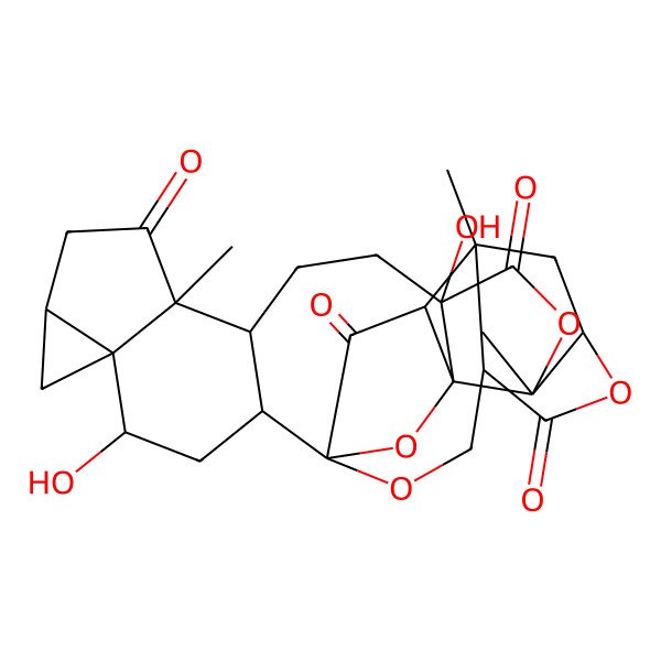 2D Structure of (1R,2R,4R,5R,7S,10R,11S,14R,17S,18R,19S,20S,22R,25S)-4,14-dihydroxy-10,17,20-trimethyl-16,23,27,28-tetraoxanonacyclo[16.9.1.11,19.02,11.05,7.05,10.014,18.017,22.020,25]nonacosane-9,15,24,29-tetrone