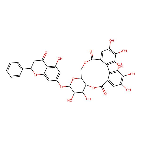2D Structure of 3,4,5,11,12,21,22,23-Octahydroxy-13-[(5-hydroxy-4-oxo-2-phenyl-2,3-dihydrochromen-7-yl)oxy]-9,14,17-trioxatetracyclo[17.4.0.02,7.010,15]tricosa-1(23),2,4,6,19,21-hexaene-8,18-dione