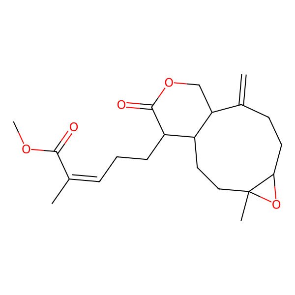 2D Structure of methyl (E)-2-methyl-5-[(1S,4S,6R,10R,14S)-4-methyl-9-methylidene-13-oxo-5,12-dioxatricyclo[8.4.0.04,6]tetradecan-14-yl]pent-2-enoate