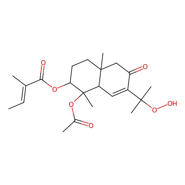 2D Structure of [(1S,2R,4aR,8aR)-1-acetyloxy-7-(2-hydroperoxypropan-2-yl)-1,4a-dimethyl-6-oxo-3,4,5,8a-tetrahydro-2H-naphthalen-2-yl] (Z)-2-methylbut-2-enoate
