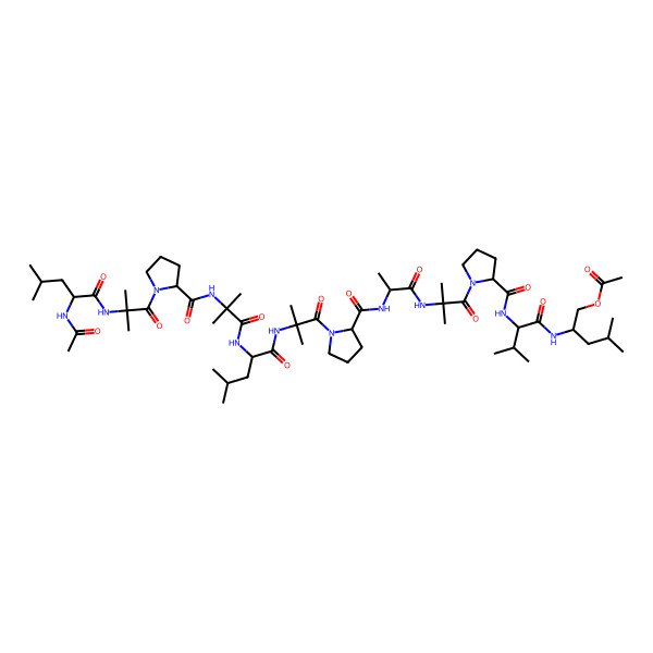 2D Structure of [(2S)-2-[[(2S)-2-[[(2S)-1-[2-[[(2S)-2-[[(2S)-1-[2-[[(2S)-2-[[2-[[(2S)-1-[2-[[(2S)-2-acetamido-4-methylpentanoyl]amino]-2-methylpropanoyl]pyrrolidine-2-carbonyl]amino]-2-methylpropanoyl]amino]-4-methylpentanoyl]amino]-2-methylpropanoyl]pyrrolidine-2-carbonyl]amino]propanoyl]amino]-2-methylpropanoyl]pyrrolidine-2-carbonyl]amino]-3-methylbutanoyl]amino]-4-methylpentyl] acetate