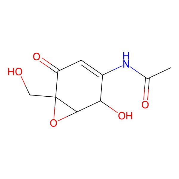2D Structure of N-((1R,2S,6R)-2-hydroxy-6-(hydroxymethyl)-5-oxo-7-oxabicyclo(4.1.0)hept-3-en-3-yl)acetamide